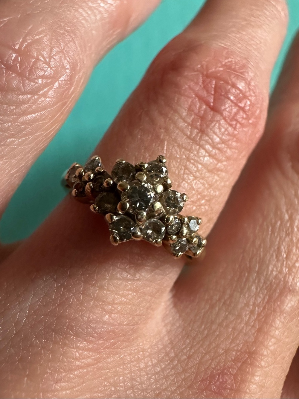 Vintage 14k Yellow Gold Natural Floral Diamond Cluster Ring 3.75